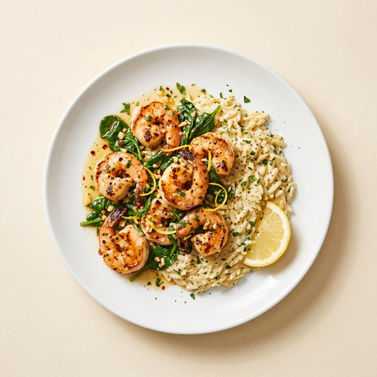 Lemon Garlic Butter Shrimp & Orzo